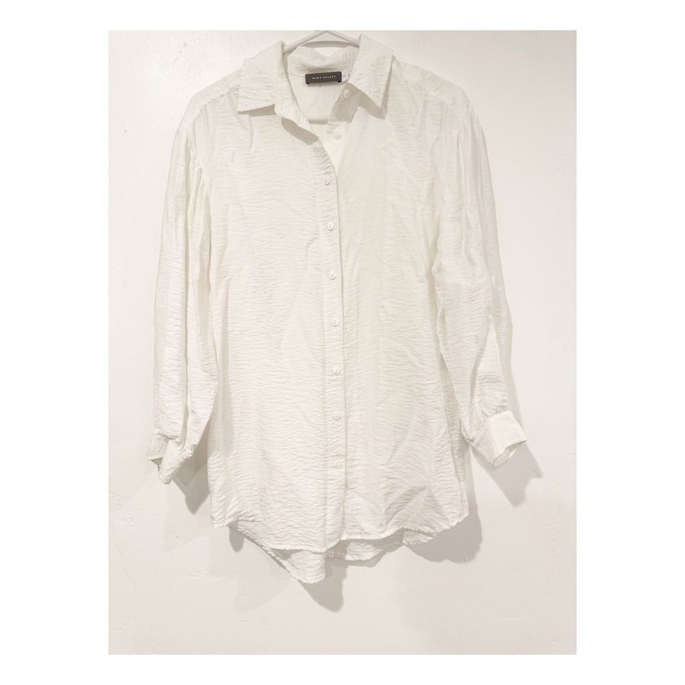 Mint Velvet Womens White Textured Crinkle Button Up Shirt Blouse XS Long Sleeve